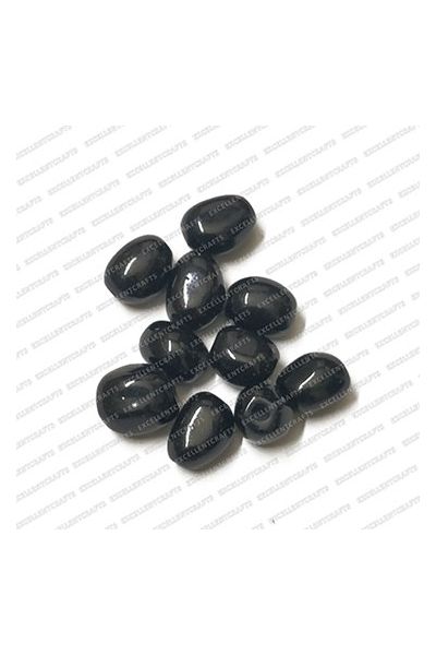 ECMGLBEAD182-8mm-x-12mm-Black-Transparent-Corn-Shape-Shiny-Glass-Beads