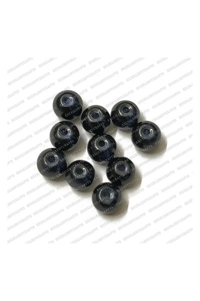 ECMGLBEAD202-6mm-Dia-Black-Transparent-Round-Shape-Shiny-Glass-Beads