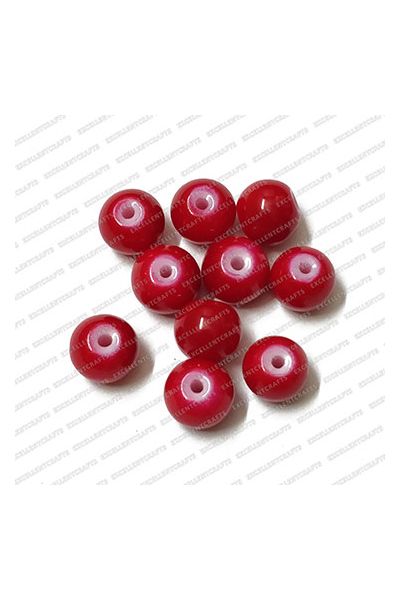ECMGLBEAD209-8mm-Dia-Red-Opaque-Round-Shape-Shiny-Glass-Beads