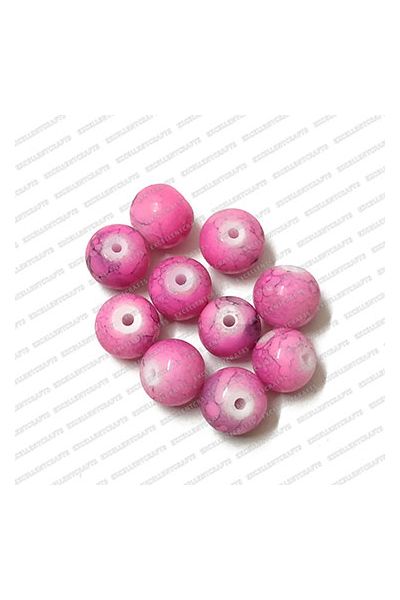 ECMGLBEAD217-8mm-Dia-Neon-Pink-Texture-Round-Shape-Shiny-Glass-Beads