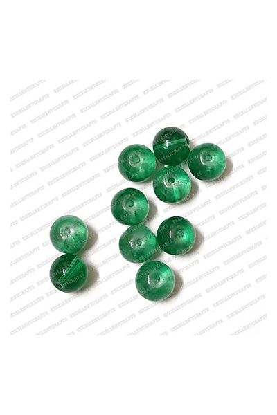ECMGLBEAD221-10mm-Dia-Forest-Green-Transparent-Round-Shape-Shiny-Glass-Beads