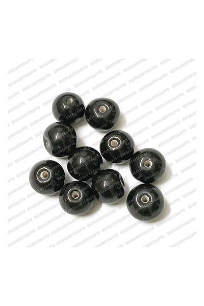 ECMGLBEAD226-10mm-Dia-Black-Opaque-Round-Shape-Shiny-Glass-Beads