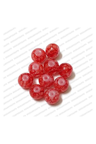 ECMGLBEAD238-10mm-Dia-Red-Texture-Round-Shape-Shiny-Glass-Beads