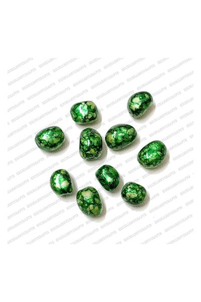 ECMGLBEAD24-8mm-x-10mm-Green-Texture-Corn-Shape-Shiny-Glass-Beads