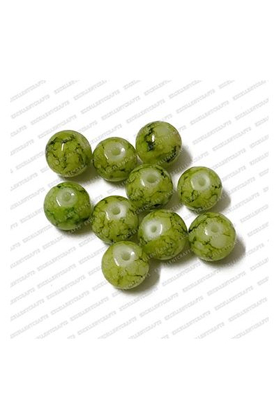 ECMGLBEAD243-10mm-Dia-Pista-Green-Texture-Round-Shape-Shiny-Glass-Beads