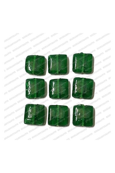 ECMGLBEAD277-14mm-x-14mm-Forest-Green-Transparent-Square-Shape-Shiny-Glass-Beads