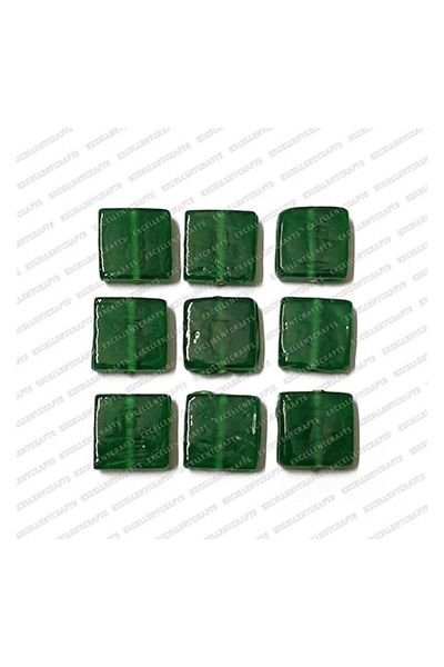 ECMGLBEAD284-15mm-x-15mm-Forest-Green-Transparent-Square-Shape-Shiny-Glass-Beads