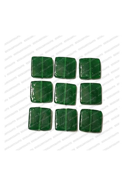 ECMGLBEAD290-20mm-x-20mm-Forest-Green-Transparent-Square-Shape-Shiny-Glass-Beads