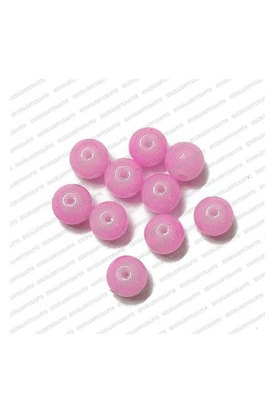 ECMGLBEAD73-8mm-Dia-Neon-Pink-Transparent-Round-Shape-Shiny-Glass-Beads