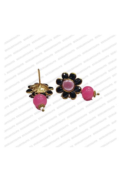 ECMPS1-Single-Layer-Round-Shape-Candy-Pink-and-Black-Color-Pachi-Studs V1