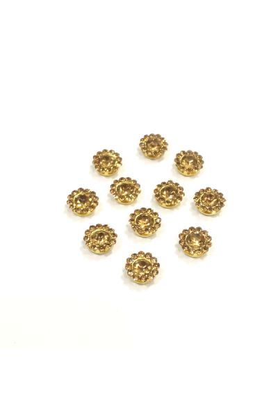 10mm Flower Shape Shiny Finish Round Gold Stone Button with 1 Layer of Gold Stones 