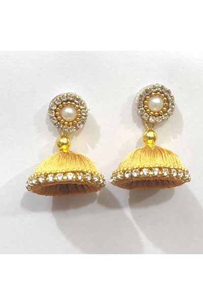 Gold Color Shiny Finish Silk Thread Earring for Girls/Women 