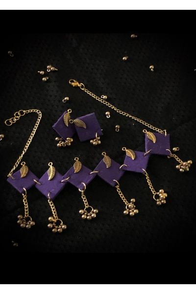 Gold Leaf Charm Choker Set-Purple
