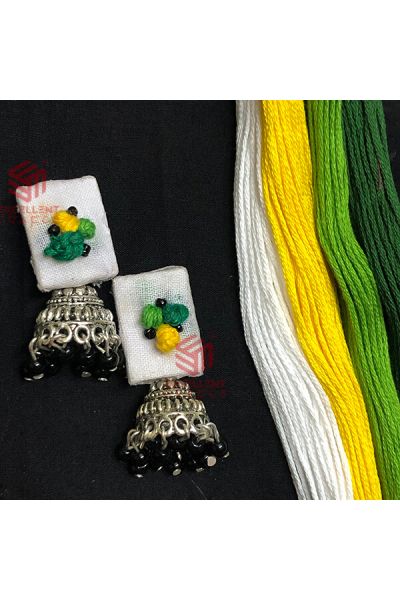 Yellow, Green & Forest Green Color Knot Designer Earrings 