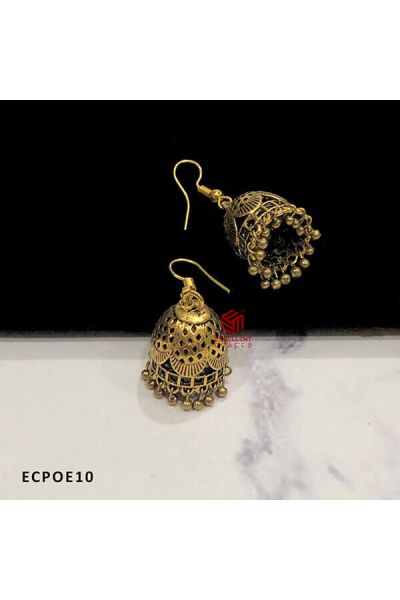 Flower Design Jali Cut crafted  Gold Antique Finish Cone Shape Oxidised Jumka Earrings (Pack of 1 Pair)