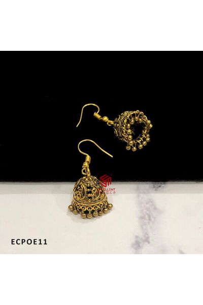 Gold Antique Finish Cone Shape Oxidised Jumka Earrings Leaf Embossed Design (Pack of 1 Pair)