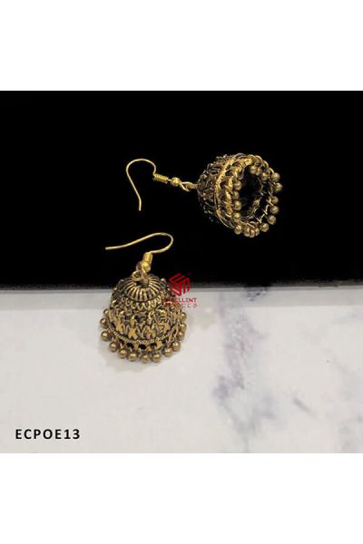 Gold Antique Finish Cone Shape Oxidised Jumka Earrings Embossed Design (Pack of 1 Pair)