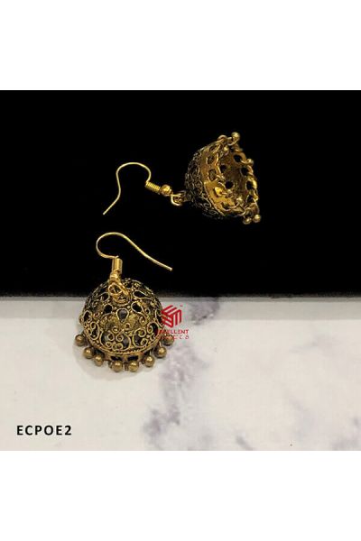Gold Antique Finish Handicrafted cut Design Dome Shape Oxidised Jumka Earrings (Pack of 1 Pair)