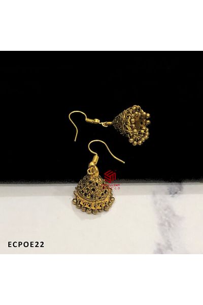 Gold Antique Finish Cone Shape Oxidised Jumka Earrings Round Jali Cut Design (Pack of 1 Pair)