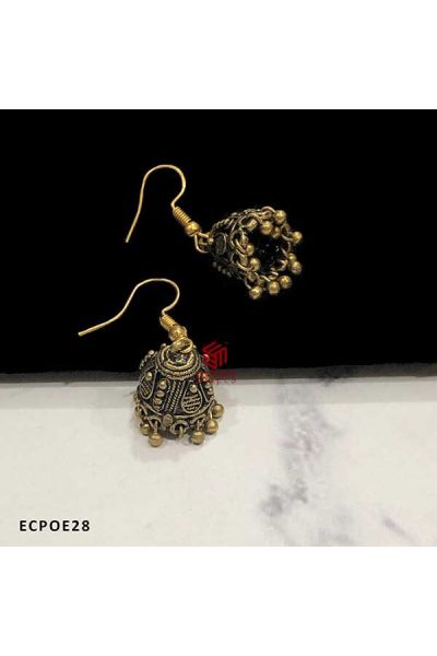 Tear Drop Desin Handicrafted Cone Shape Oxidised Jumka Earrings Antique Gold  Finish (Pack of 1 Pair)