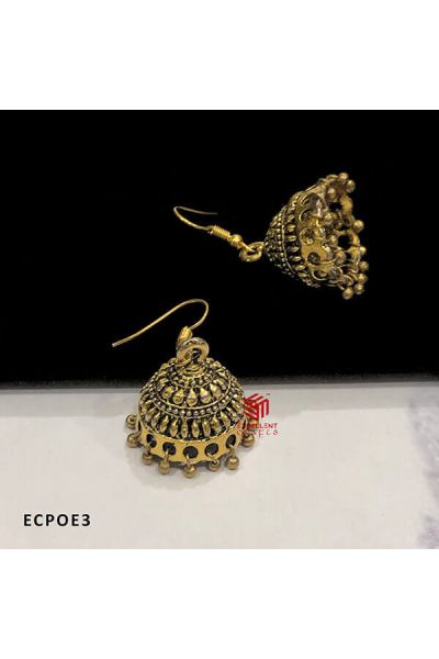 Dotted and Oval Handicrafted Design Gold Antique Finish Cone Shape Oxidised Jumka Earrings (Pack of 1 Pair)