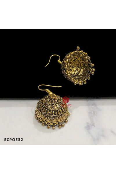 Amazing  Designer Jali Cut crafted Gold Antique Finish Dome Shape Oxidised Jumka Earrings (Pack of 1 Pair)