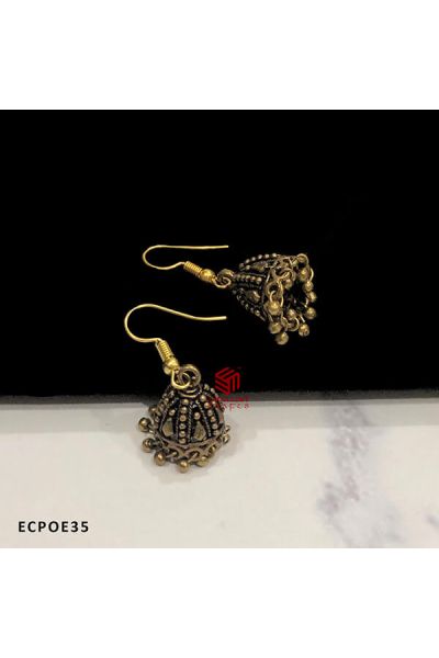 Dot and Tear Drop Design Handicrafted  Cone Shape Oxidised Jumka Earrings Gold Antique Finish (Pack of 1 Pair)