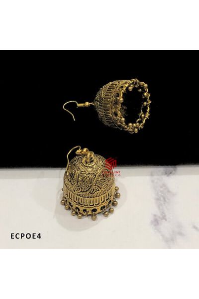 Dome Shape Gold Antique Finish Oxidised Jumka Earrings Handicrafted Flower Design   (Pack of 1 Pair)