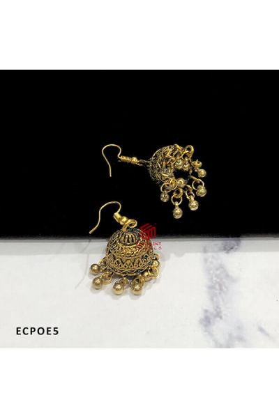 Beautifully Designed Gold Antique Finish Dome Shape Oxidised Jumka Earrings (Pack of 1 Pair)