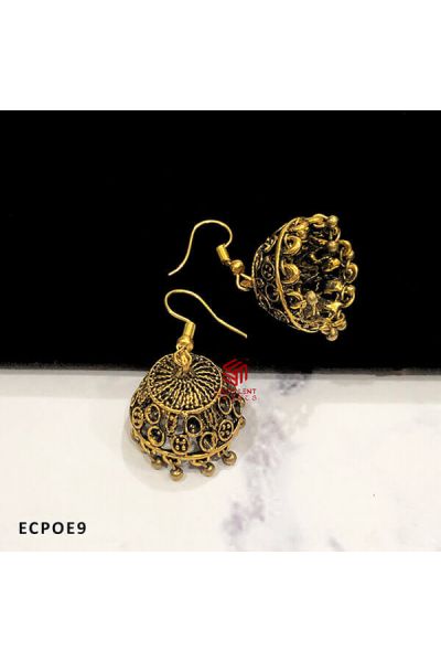 Round Jali Cut Handicrafted Design Cone Shape Oxidised Jumka Earrings  Antique Gold Finish (Pack of 1 Pair)