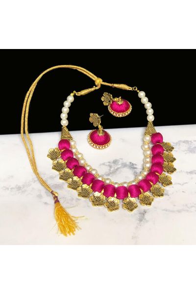 Pink thread necklace hotsell