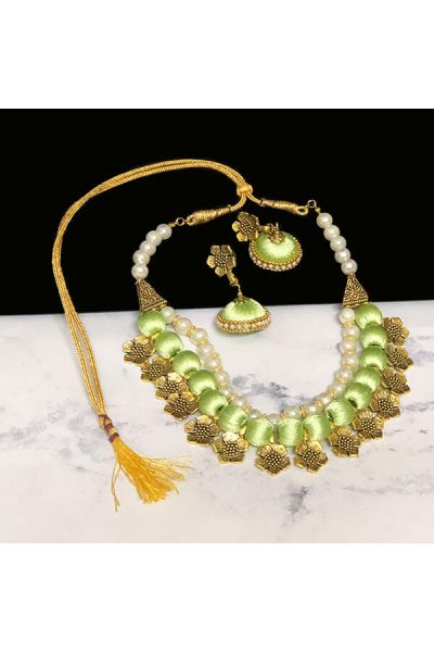 Silk Thread beaded choker Necklace and Earrings Set – Simpliful Jewelry