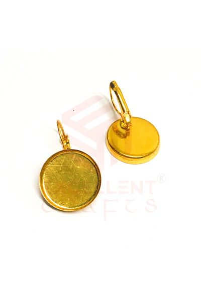 French Lever Back Hook Earrings with Flat Round Tray Blank Cabochon Setting / Blank Base (1 Pair)