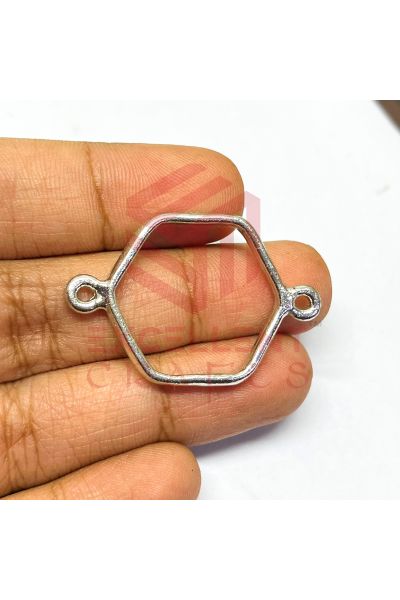 Hexagon Pointed Open Back Connector Bezels - Silver
