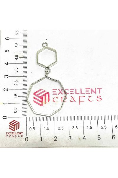 Octogaon Shape Brass Earring Bezels -Silver