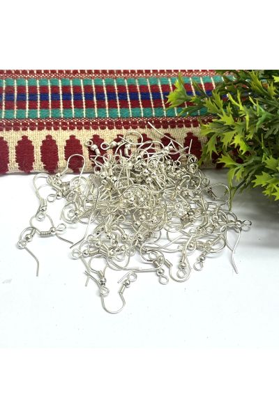 100pcs Silver Fish Hook Ear Wires – French Coil & Ball Style Earring Hooks for Jewellery Making
