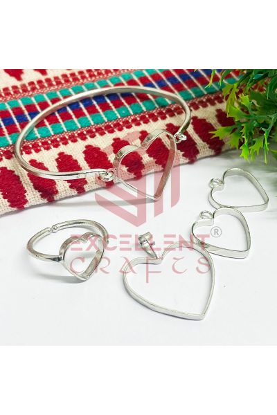 Valantine bezels Kada Earring Pendant Finger Ring Combo2 set-Silver