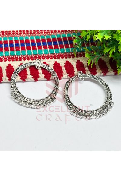 Open Back Round Shape Oxidized Jhumka Earring Bezels with Multi Loops - (Pack of 1 Pair)-Silver