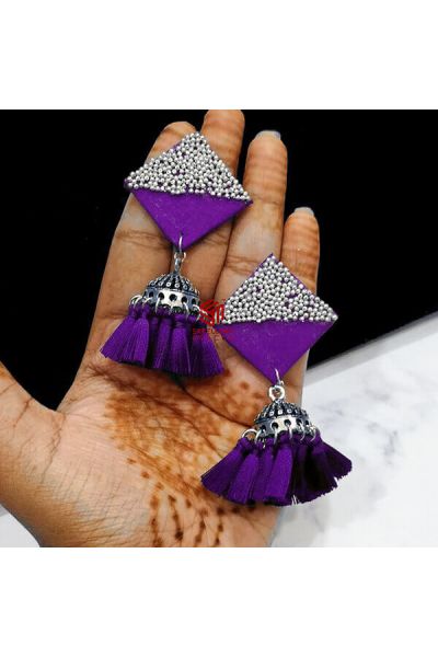 Purple Color Rhombus Shape Chauraas Earrings