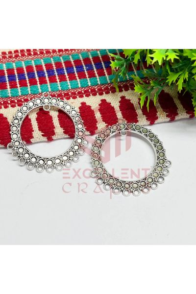 40mm Round Shape Dotted Design Border Open Back Hollow Earring  Base Bezel  (Pack of 1 Pair)-Silver
