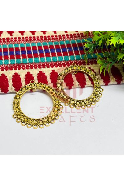 40mm Round Shape Dotted Design Border Open Back Hollow Earring  Base Bezel (Pack of 1 Pair)-Gold