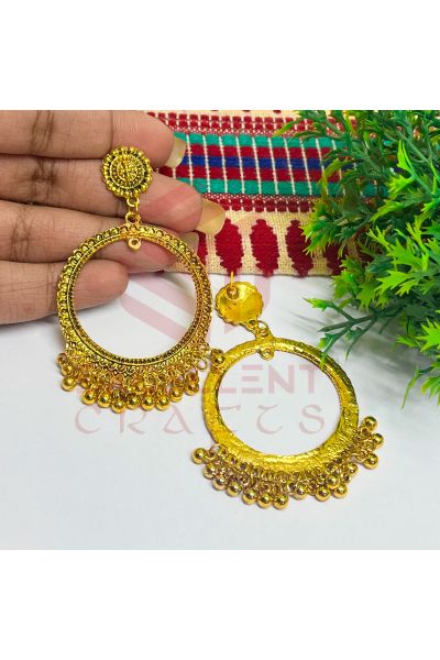 Round Shape   Stud Jhumka Earring Bezels - Gold