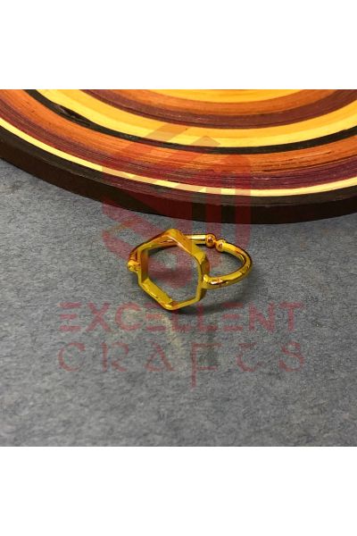 Excellentcrafts Adjustable Hexagon Gold Color Hexagon Shape Brass Open Back Head finger ring  For Jewellery Making /Resin Art - Pack of 1 PC