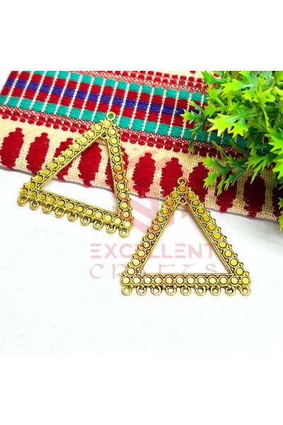 40mm Triangle Shape Dotted Design Border Open Back Hollow Earring  Base Bezel (Pack of 1 Pair)- Gold