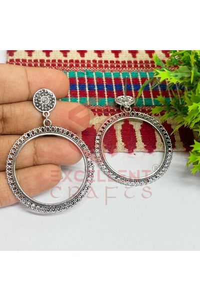Round Shape Jhumka Earring Bezels for DIY Resin Art Jewellery – Silver Finish (1 Pair)