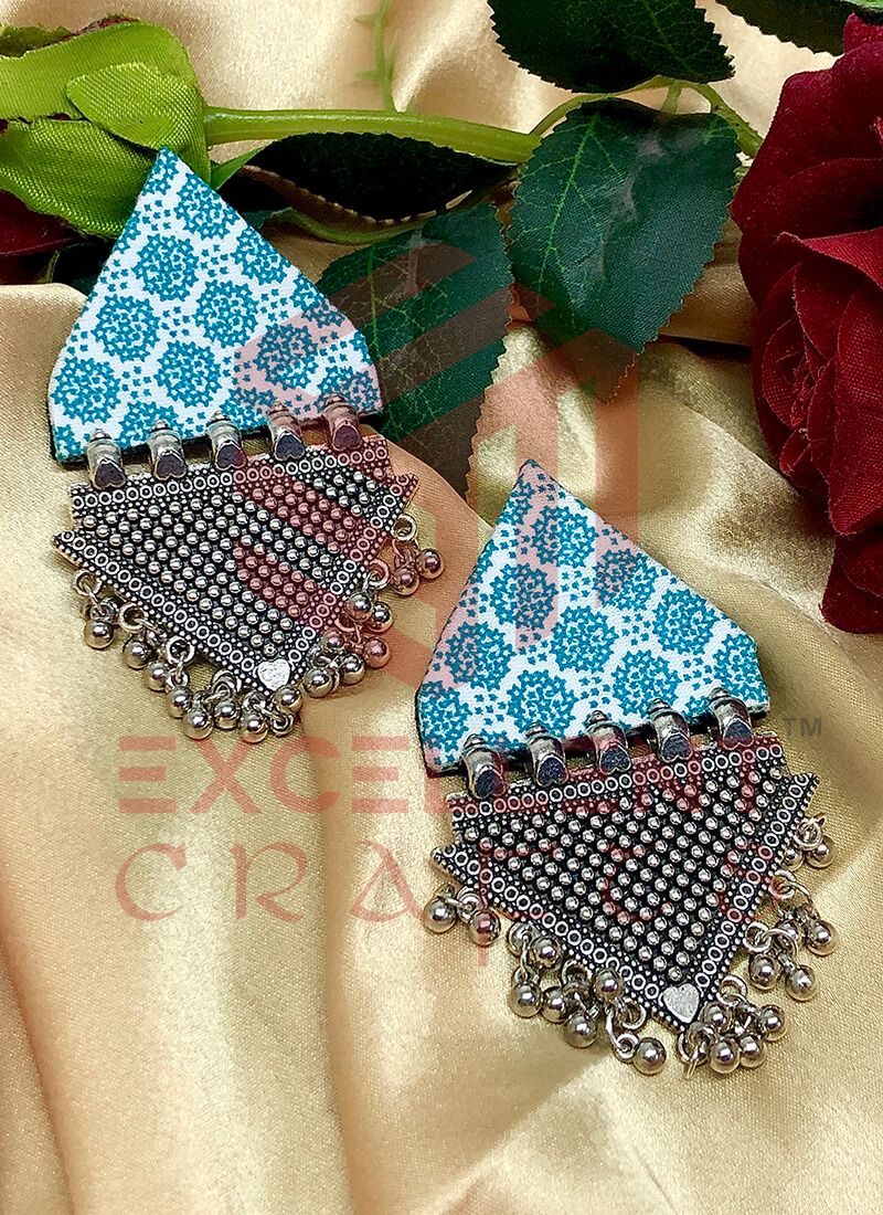 Teal Floral Trapeze Earrings