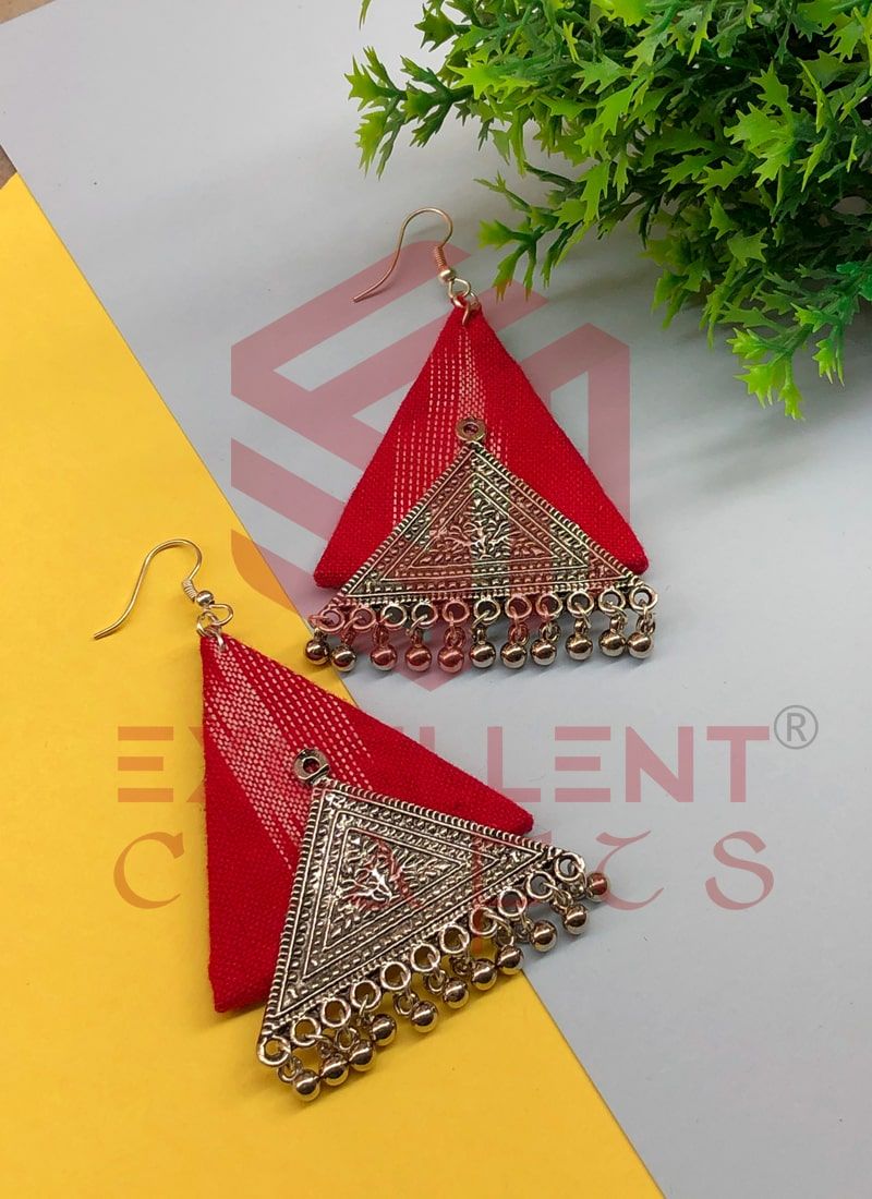 Red Ikat Tribal Fabric Earrings