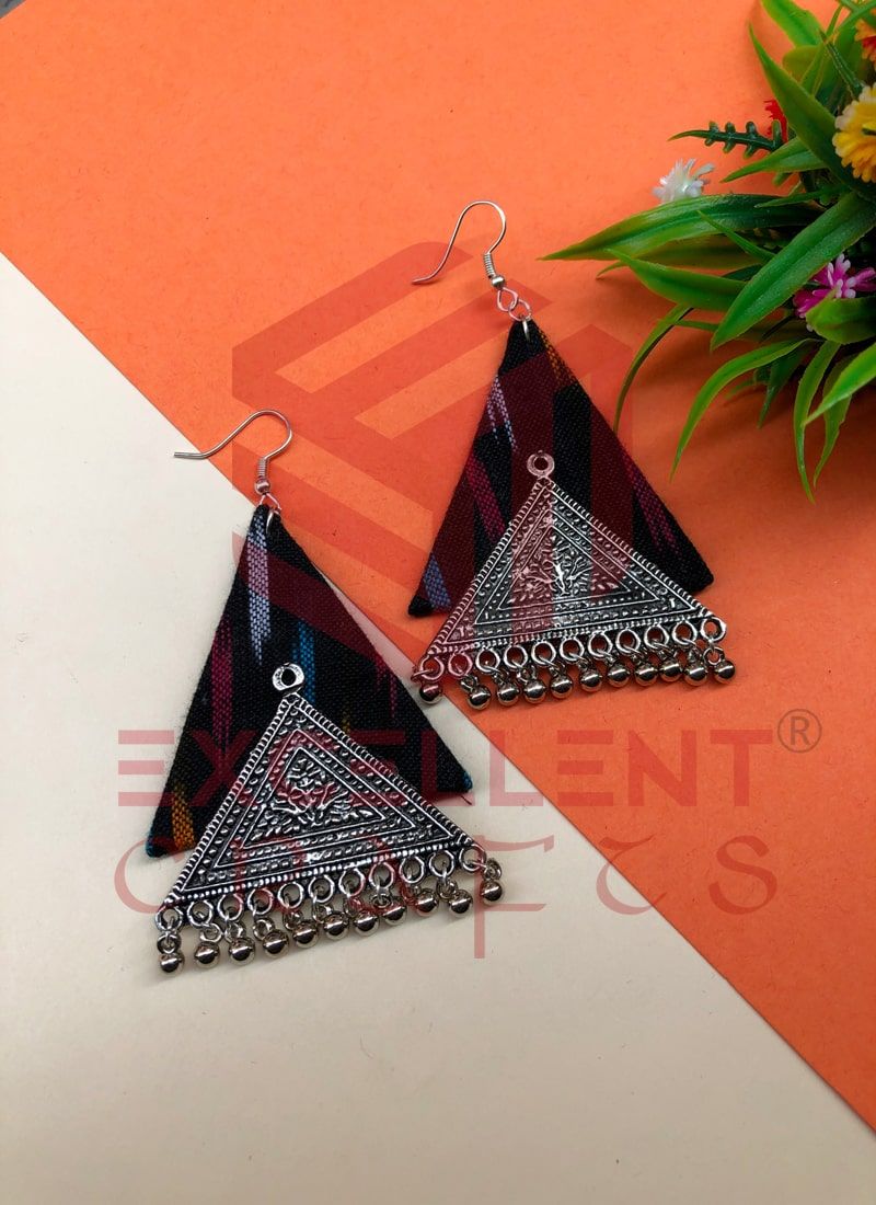 Multicolor Ikat Tribal Fabric Earrings