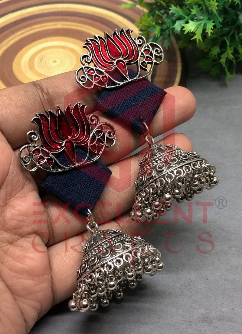 Red and Navy Blue Kamli Jhumkas