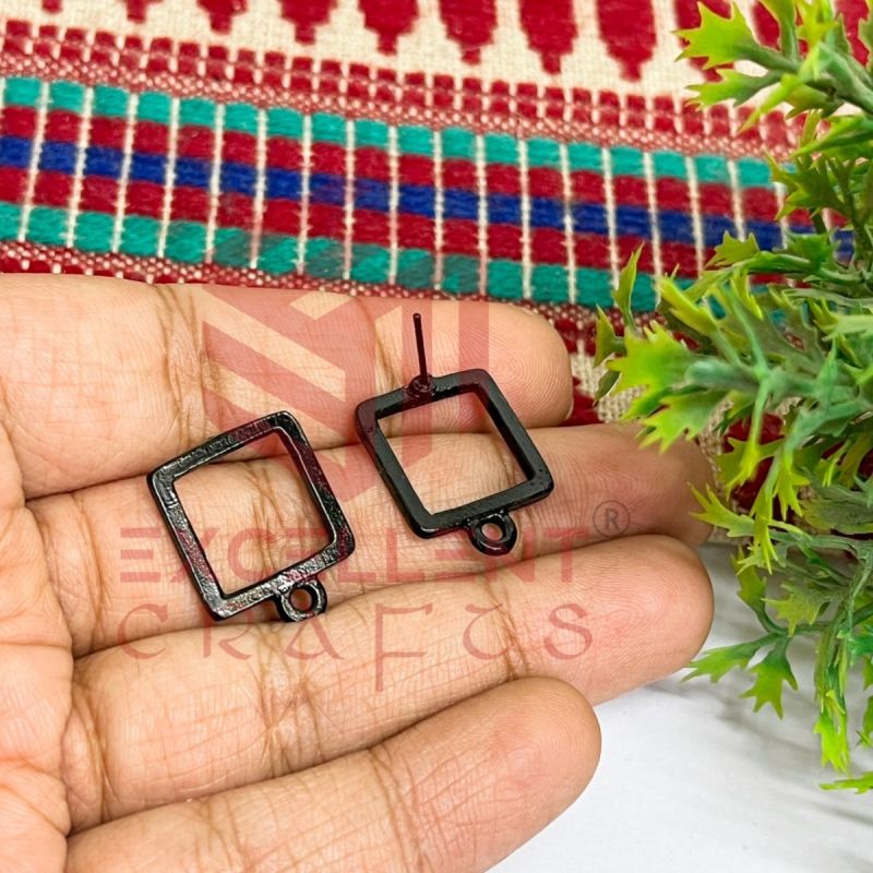 Square Shape Open Back Stud Earring Bezels with 1 Loop